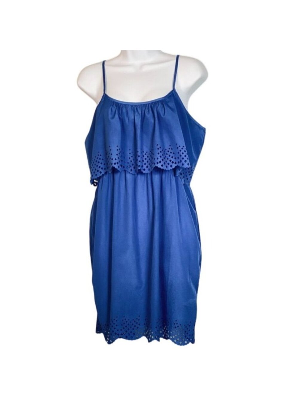 Royal Blue Summer Spaghetti Strap Dress With Eyelet Design Cutouts By Dots Size